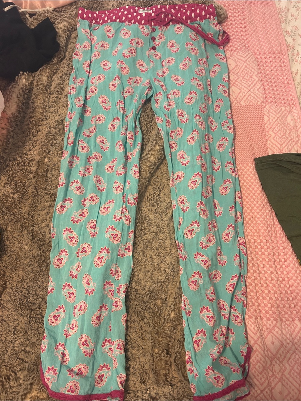 Women's Aqua Floral Pajama Joggers with Pink Trim